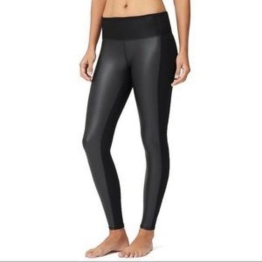 Athleta Gleam Legging Black Faux Leather Front High Rise‎ Tight